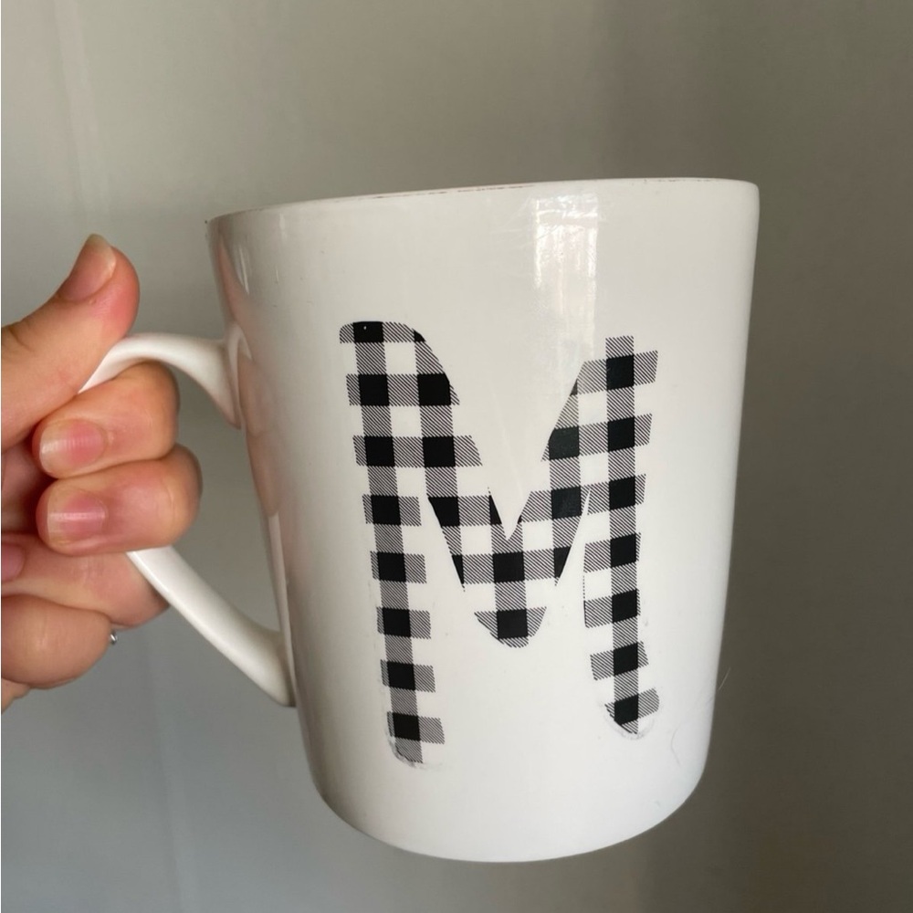 Black and White Checkered Monogram Mug